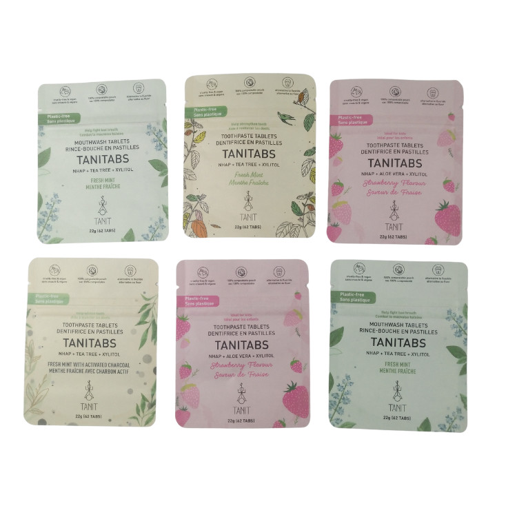 ইকো-বন্ধুত্বপূর্ণ জিপলক স্ট্যান্ড আপ ফুড প্যাকেজিং 100% কম্পোস্টেবল বায়োডেগ্রেডেবল ক্রাফ্ট পেপার প্যাকেট ব্যাগ