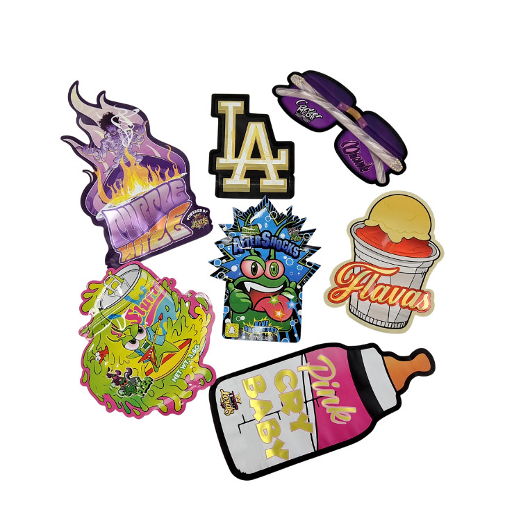 3.5g কাস্টমাইজড প্যাকেজিং এবং লোগো প্রিন্টিং বিশেষ অনন্য আকৃতির ভিতরে মুদ্রিত হলোগ্রাফিক ডাই কাট মাইলার ব্যাগ