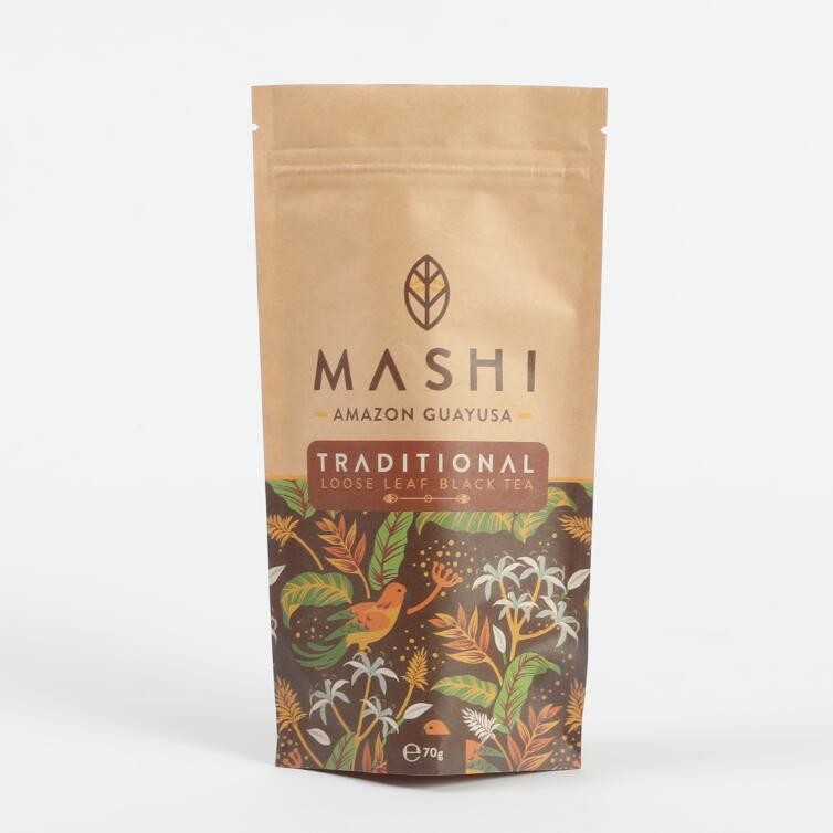 কাস্টম বায়োডেগ্রেডেবল ক্রাফ্ট পেপার স্ট্যান্ড আপ জিপ লক প্যাকেজিং ব্যাগ চা এবং কফি পাউডার জন্য