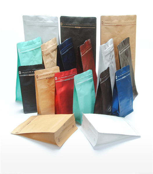 প্রিন্ট করা ক্রাফট পেপার প্যাকেজিং ব্যাগ ফ্ল্যাট বট কফি ব্যাগ ডিগ্যাসিং ভালভ সহ