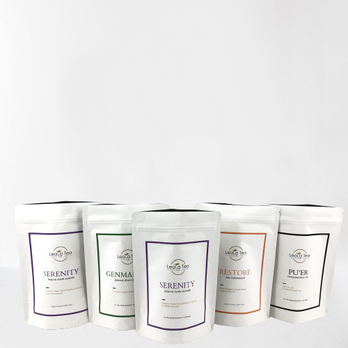 শুকনো চা ব্যাগ প্যাকেজিংয়ের জন্য কাস্টমাইজড লোগো সহ পুনরায় বন্ধযোগ্য স্ট্যান্ড আপ প্যাকেজ