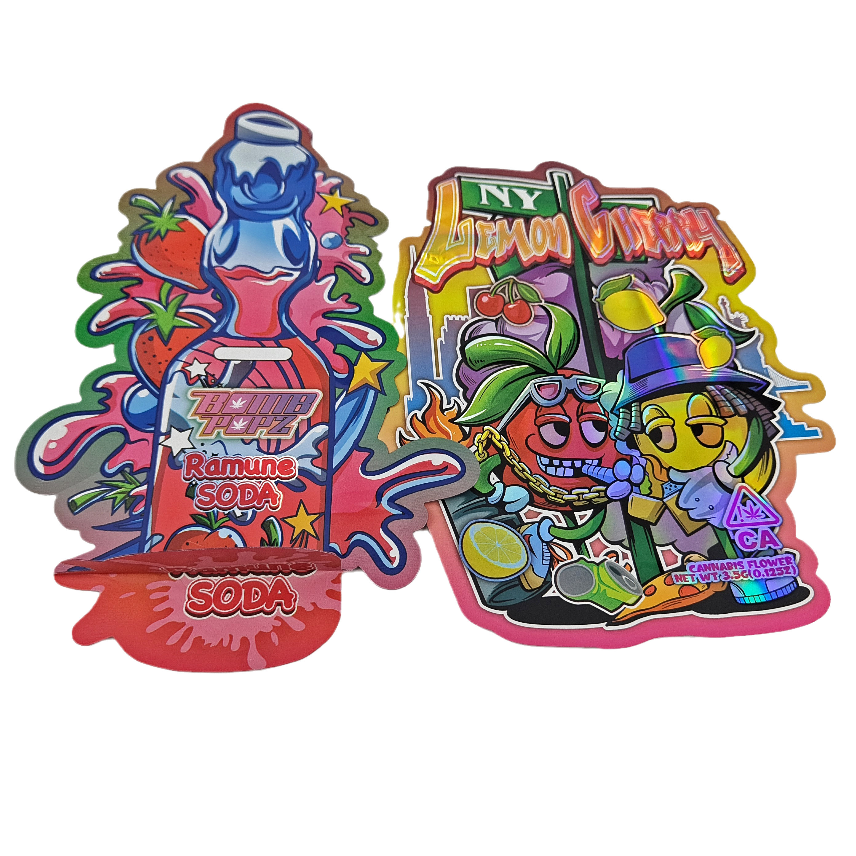 কাস্টম অ্যালুমিনিয়াম ফয়েল নরম স্পর্শ প্লাস্টিক প্যাকেজিং ব্যাগ ম্যাট অনিয়মিত আকৃতির 3.5g 7g 14g 28g ডাই কাট মাইলার ব্যাগ