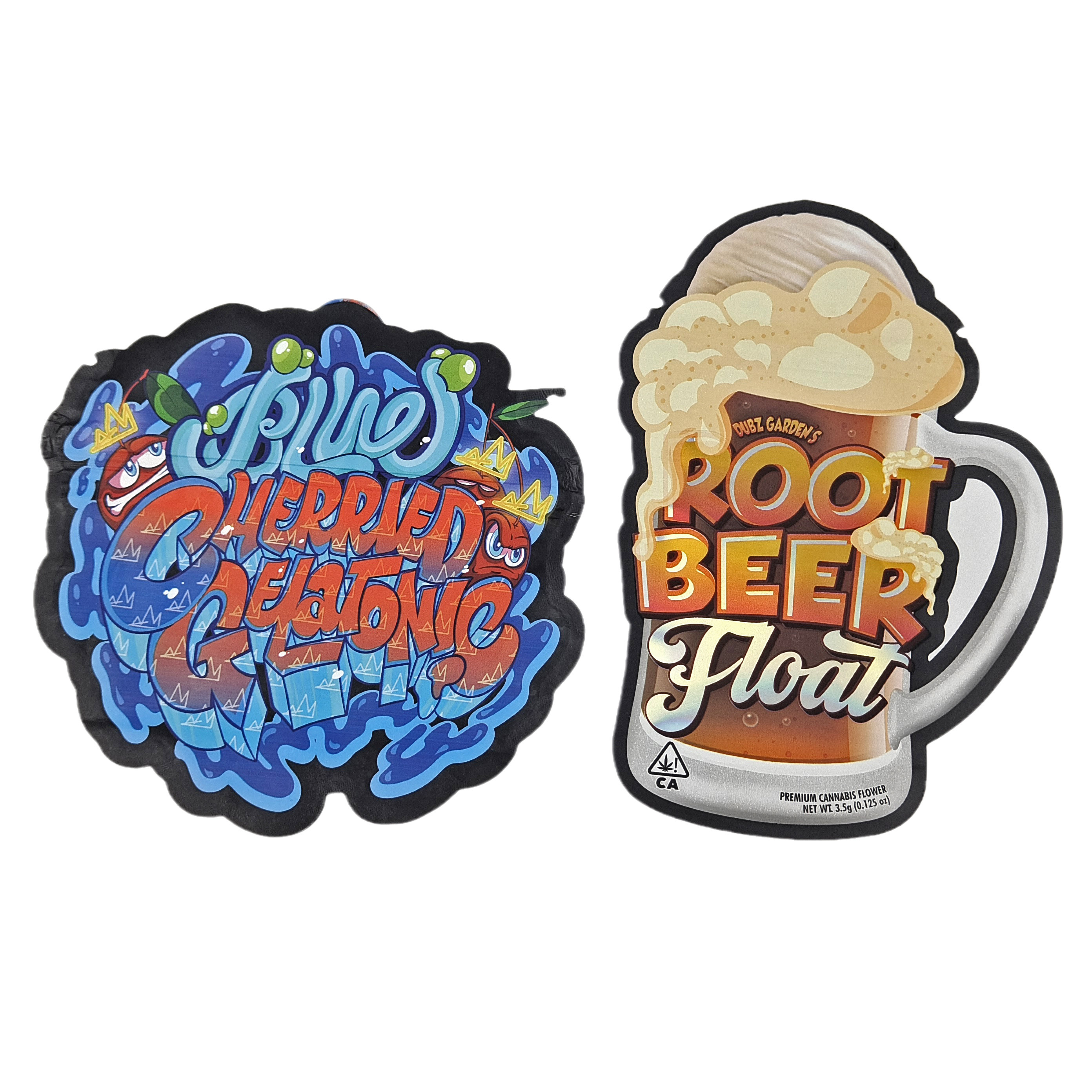 ডাই কাট কাস্টম অনিয়মিত বিশেষ আকৃতি প্লাস্টিকের শিশু প্রতিরোধী মাইলার প্যাকেজিং সঙ্গে জিপার 3.5g খাদ্য গ্রেড কাস্টম আকৃতি মাইলার