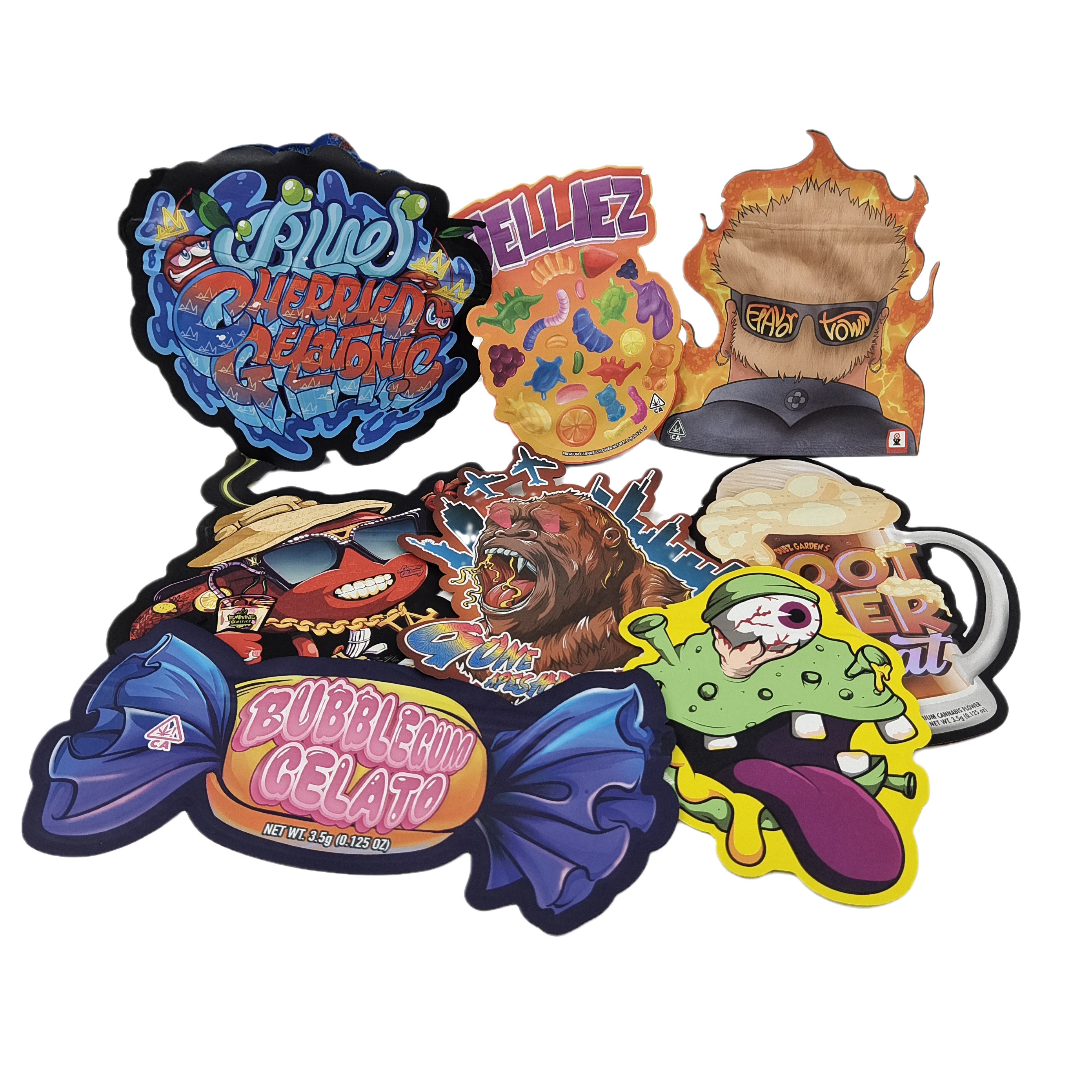 3.5g কাস্টম প্রিন্টেড মাইলার ব্যাগ অনিয়মিত আকৃতির ডাই কাট জিপলক ব্যাগ প্যাকেজিং ব্যাগ স্ন্যাক কুকি মিষ্টি জন্য