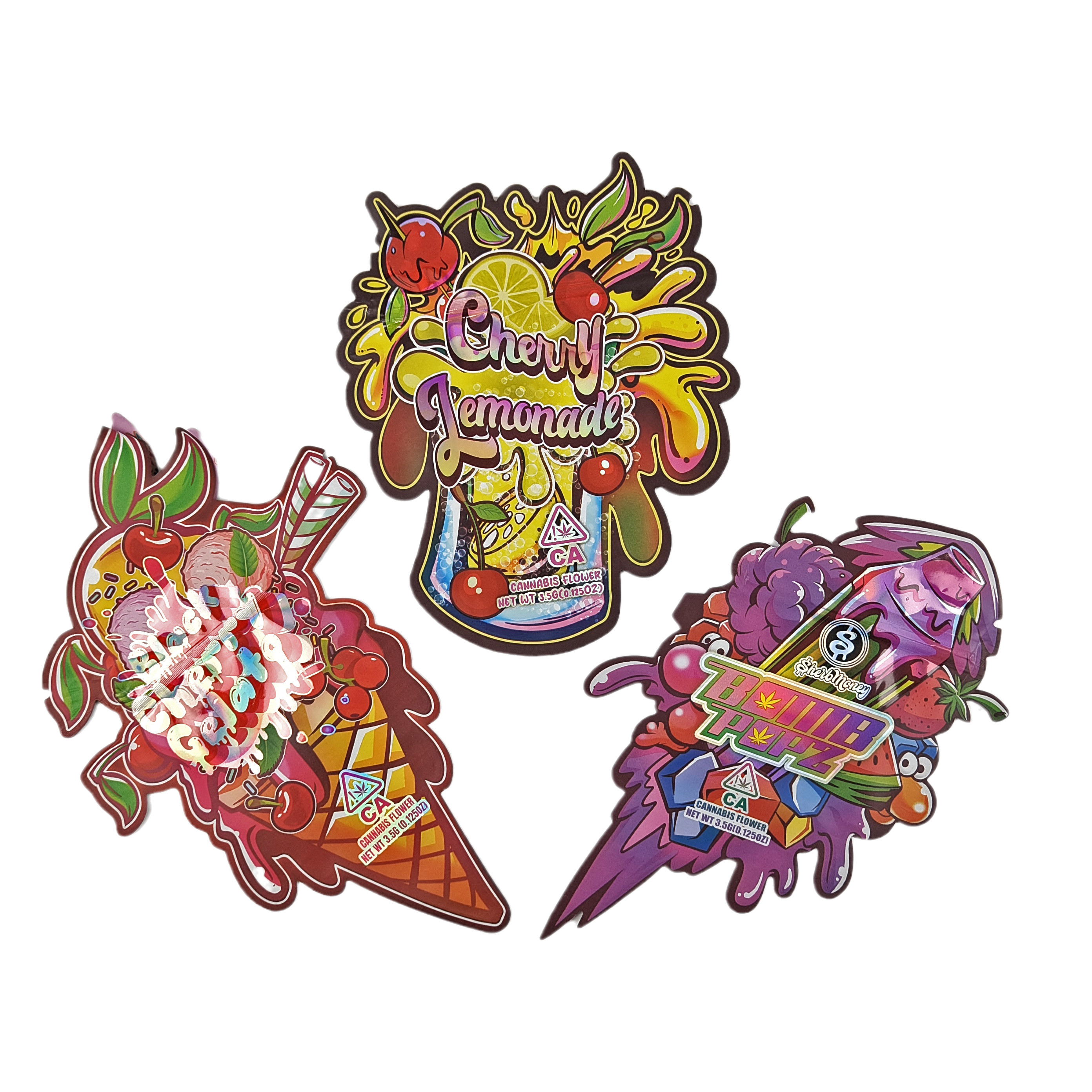 পাইকারি 3.5g কাস্টম ডাই কাট জিপলক ব্যাগ খাদ্য প্যাকেজিং জন্য গন্ধ প্রতিরোধী আকৃতি ভোজ্য প্যাকেজ খাদ্য মাইলার ব্যাগ