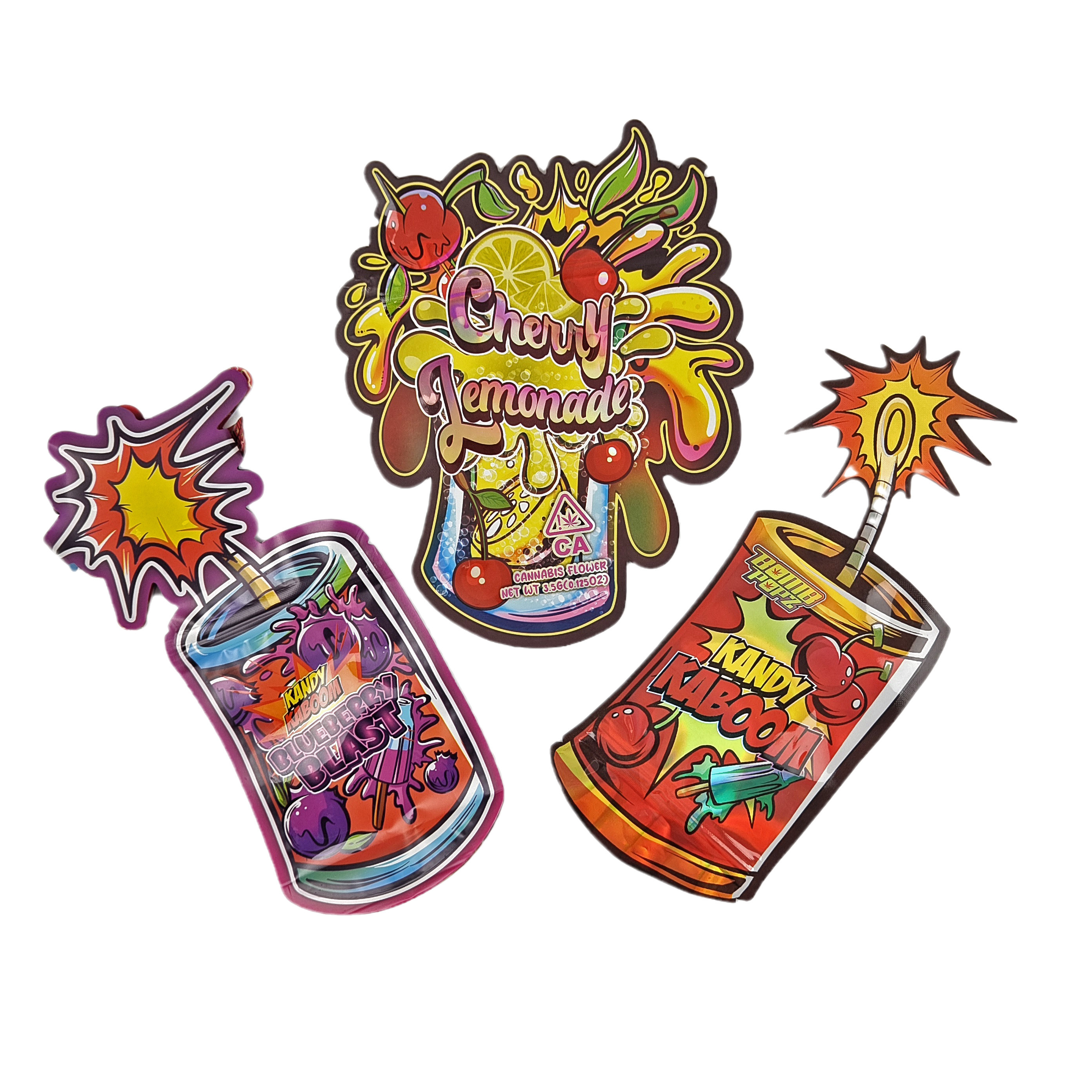 অনিয়মিত আকৃতির প্যাকেজিং কাস্টম ডিজাইন সিপলক হলোগ্রাফ ফয়েল 3.5g গন্ধ প্রতিরোধী ডাই কাট মাইলার ব্যাগ