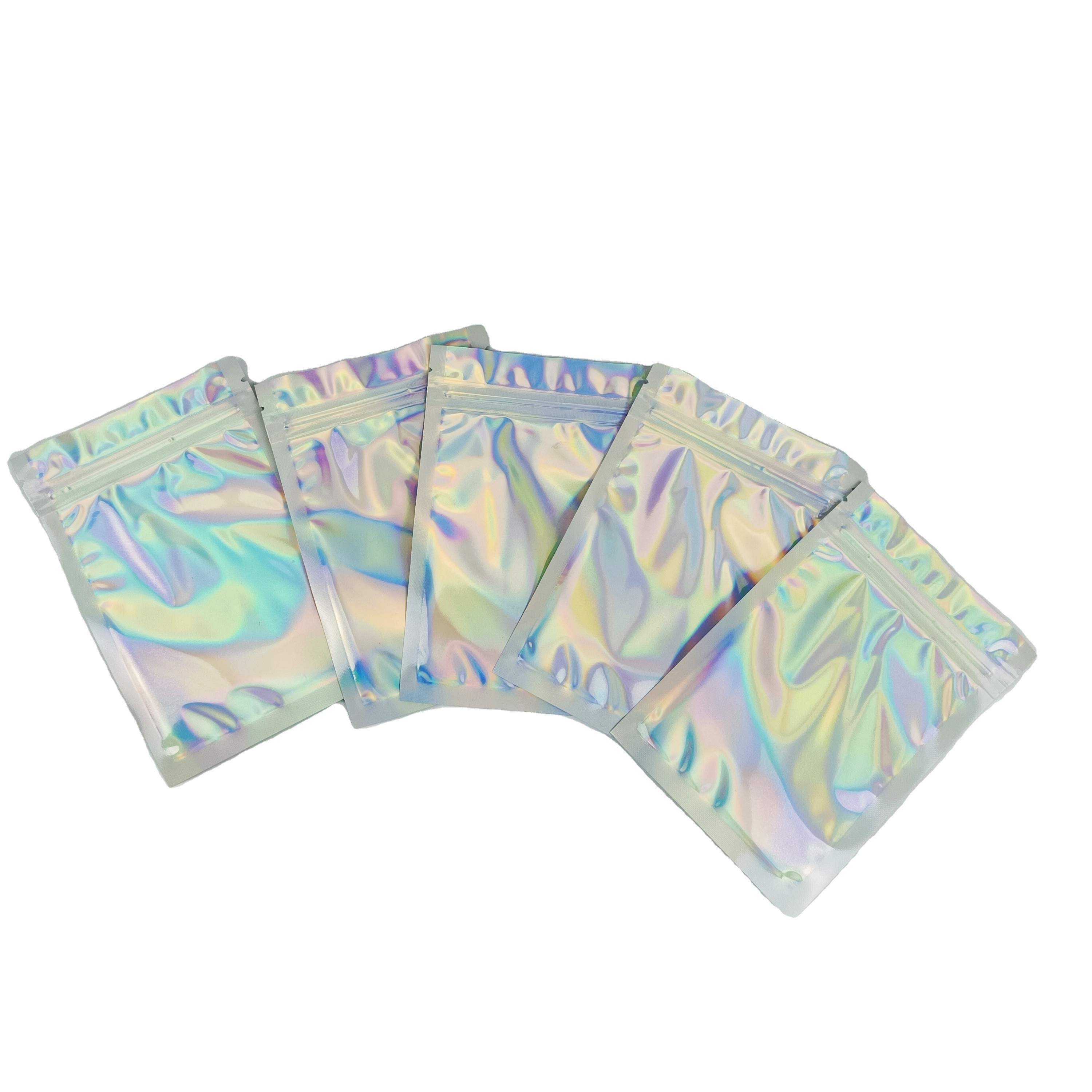 কাস্টমাইজড লোগো জিপ লক ব্যাগ ফ্ল্যাট হলোগ্রাফিক ফিল্ম মিনি মাইলার থ্রি সাইড সিল