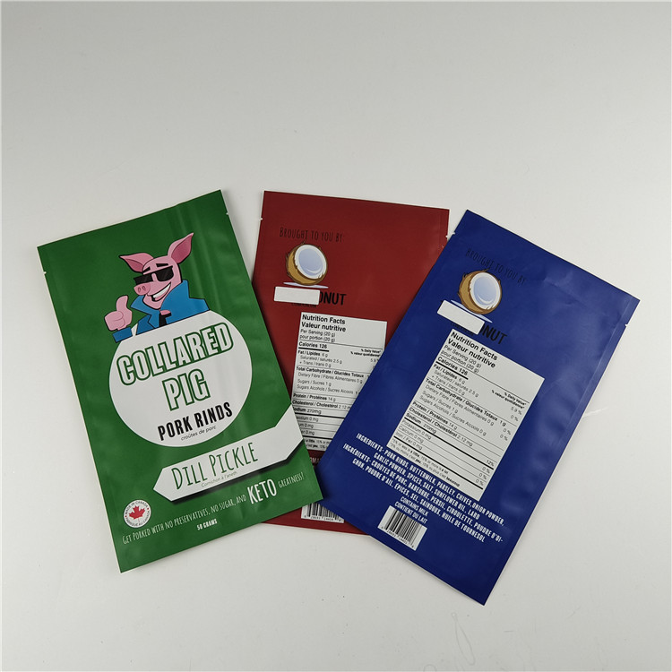 প্রস্তুতকারক কাস্টমাইজড সাইজ স্টোরেজ স্ন্যাক ব্যাগ প্যাকেজিং ম্যাট অ্যালুমিনিয়াম ফয়েল স্ট্যান্ড আপ পকেট জিপলক প্যাকেজিং ব্যাগ