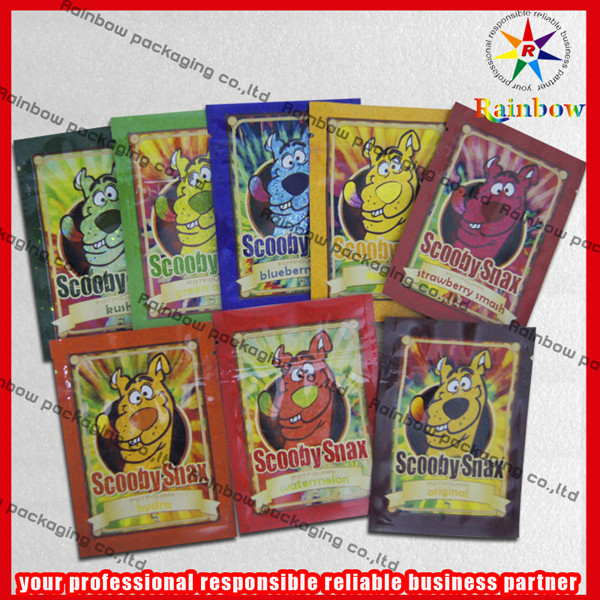 Scooby Snax Ziplcok অ্যালুমিনিয়াম ফয়েল ব্যাগ খাদ্য প্যাকেজিং জন্য পুনর্ব্যবহৃত