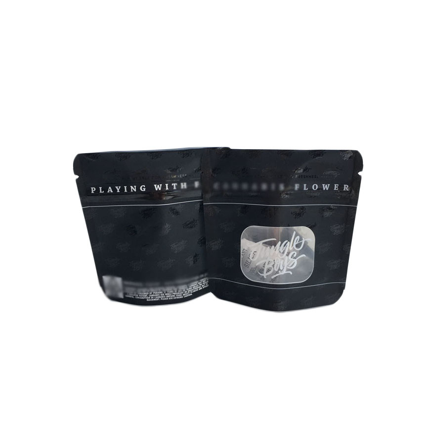 ম্যাট ব্ল্যাক সারফেস প্লাস্টিকের পাউচিং প্যাকেজিং স্পট ইউভি স্বচ্ছ পরিষ্কার ফ্রন্ট উইন্ডো