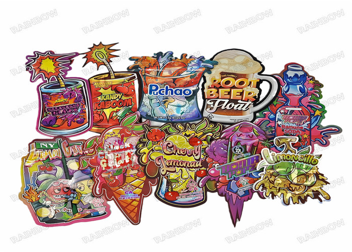 হলোগ্রাফ কাস্টম আকৃতির অ্যালুমিনিয়াম সফট টাচ 3.5 গ্রাম খাদ্য প্যাকেজিং মাইলার ব্যাগ ডাই কাট পাউচ