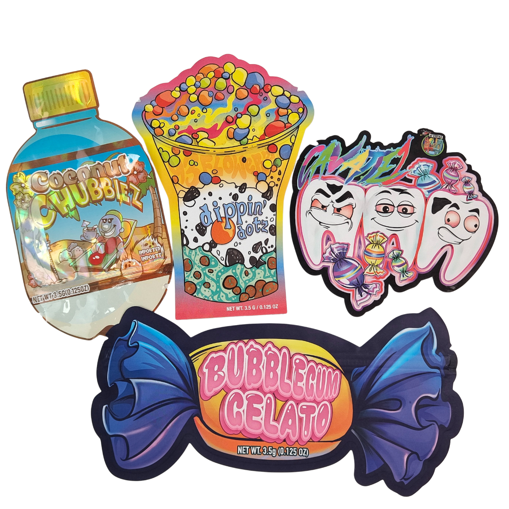 কাস্টমাইজড লোগো 3.5g 7g 14g পুনরায় সিলযোগ্য পিই প্লাস্টিকের ফুড সিল প্যাকেজিং জিপ লক ফয়েল পকেট শিশু গন্ধ প্রতিরোধী হার্ব গামি মাইলার ব্যাগ