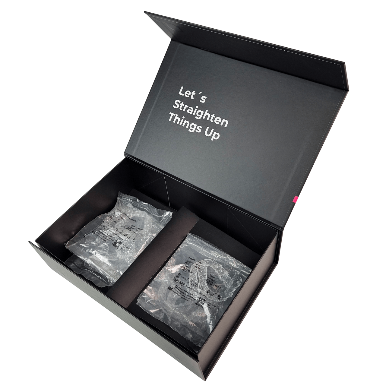 দাঁতের অ্যালাইনারের জন্য কাস্টমাইজড প্যাকেজিং বক্স, চুম্বকীয় বন্ধনী সহ, ৩৫০ গ্রাম পুরুত্ব এবং ডেন্টাল অ্যালাইনারের জন্য ডিজাইন কাস্টমাইজ করার সুবিধা