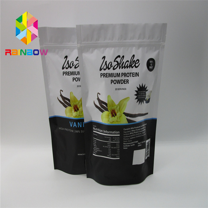 পুনর্ব্যবহারযোগ্য প্লাস্টিকের পাউচ প্যাকেজিং অ্যালুমিনিয়াম ফয়েল চা খাদ্য প্রোটিন পাউডার জন্য জিপলক ব্যাগ