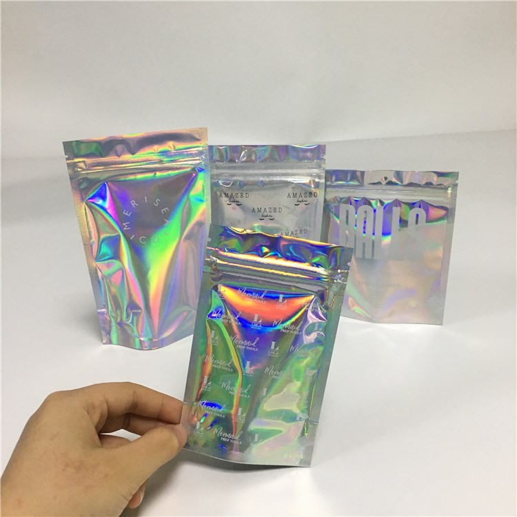 টেকসই হোলোগম স্ট্যান্ড আপ Pouches Mylar আগাছা পরিষ্কার উইন্ডো সঙ্গে গন্ধ প্রুফ ব্যাগ