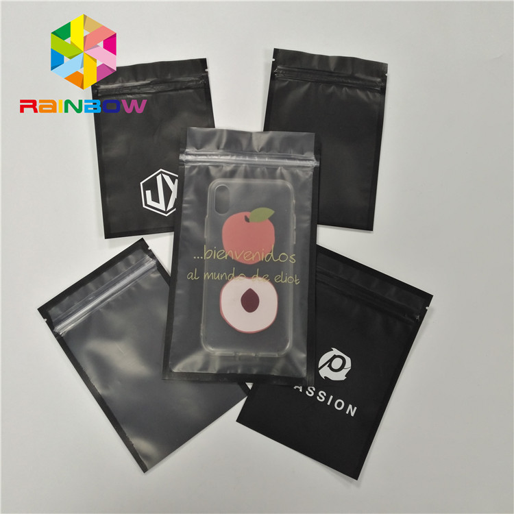 জিপার এবং পরিষ্কার ফ্রন্ট সঙ্গে ফোন শেল প্যাকেজিং জন্য কাস্টম মুদ্রিত তিন সাইড সীল প্লাস্টিক ব্যাগ