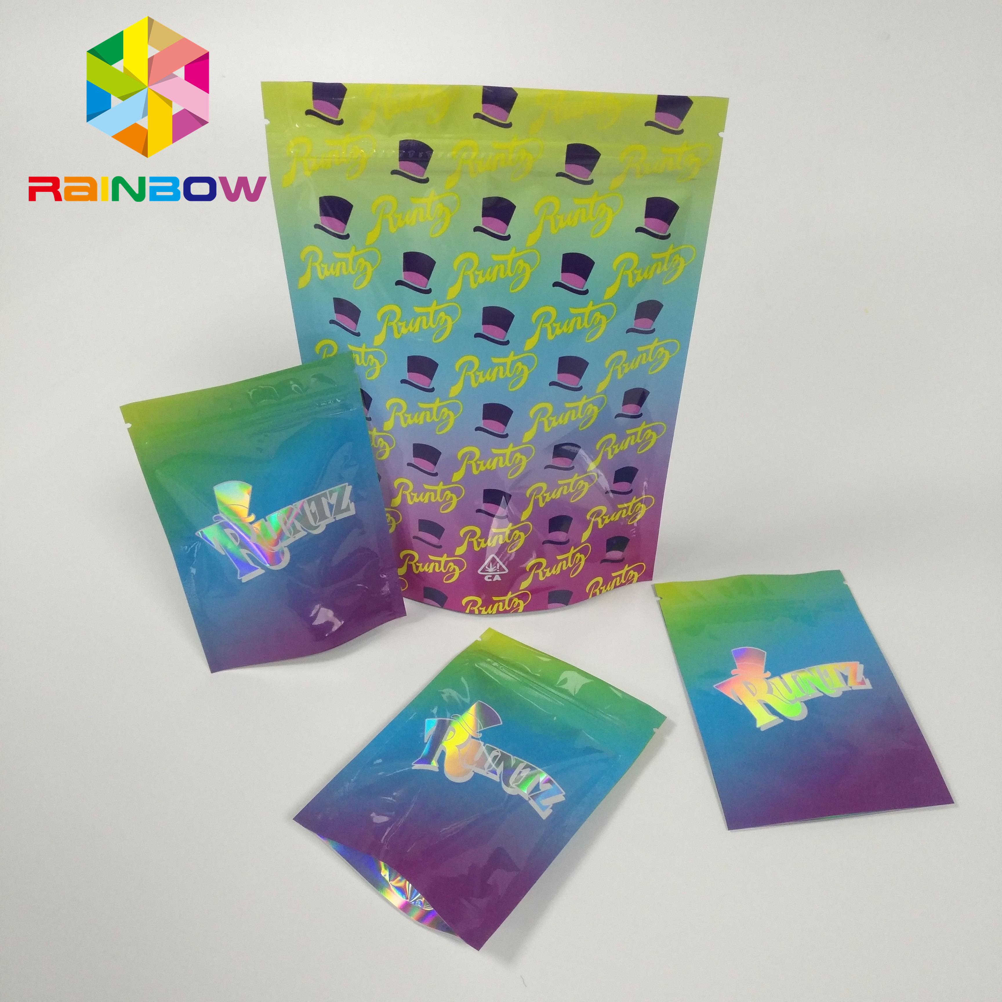 আর্দ্রতা প্রুফ স্ট্যান্ড আপ জipper পাউন্ড ব্যাগ RUNTZ রঙিন মাইলার লেজার হোলোরাম জিপ লক