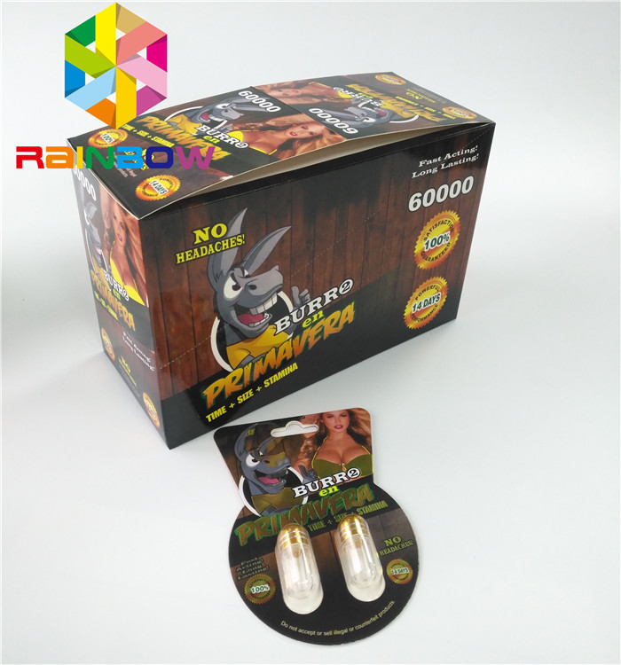 চকচকে ব্লিস্টার কার্ড প্যাকেজিং কাস্টম সেক্স বর্ধনশীল ছিদ্র Burro2 60000 কাগজ কার্ড