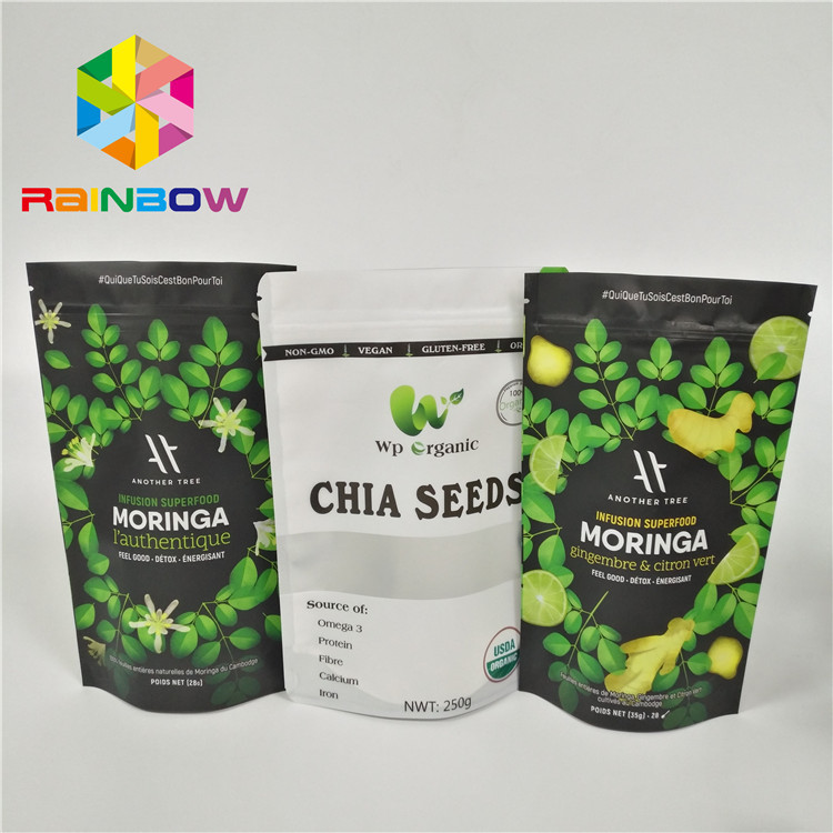 Laminated উপাদান স্ট্যান্ড আপ পাউন্ড ব্যাগ Moringa লিফ পাউডার প্যাকেজিং জিপার সঙ্গে