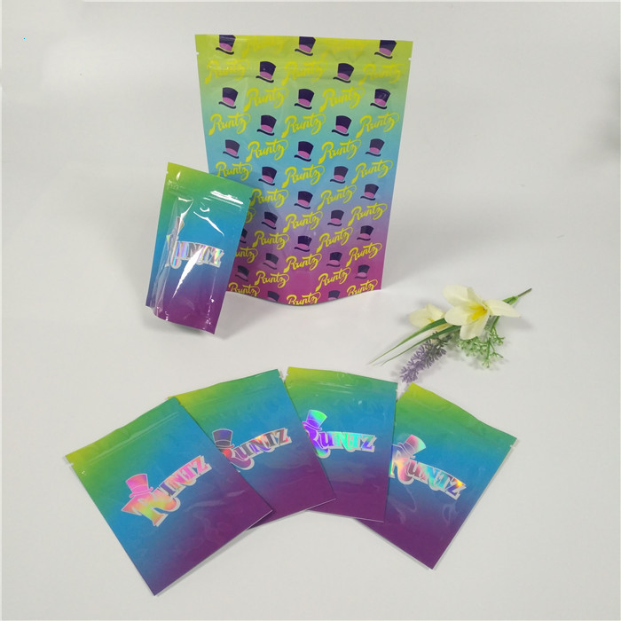 প্লাস্টিক হোলোগাম চকচকে Reseableable স্ট্যান্ড আপ Pouches Ziplock Runtz ব্যাগ গন্ধ প্রুফ