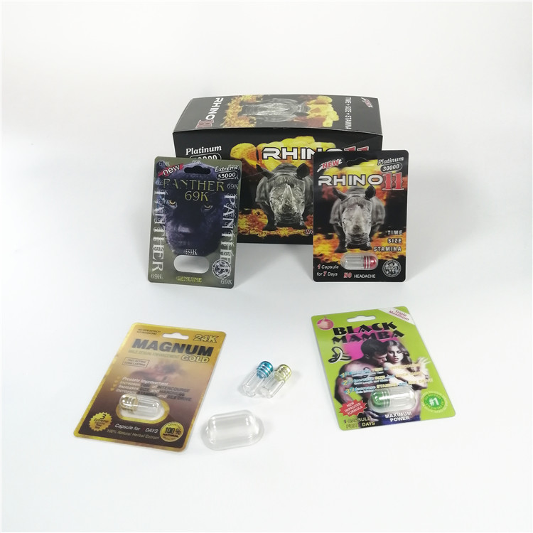 Rhino 69 3 ডি ব্লিস্টার কার্ড প্যাকেজিং পুরুষ উন্নত ক্যাপসুল প্লাস্টিক ঢালাই 3 ডি কার্ড বক্সগুলিতে