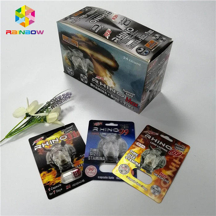 পুরুষ বর্ধন লিঙ্গ বড়ি ফোস্কা কার্ড প্যাকেজিং রাইনো 69 ক্যাপসুল প্লাস্টিক 3 ডি কার্ড বক্স