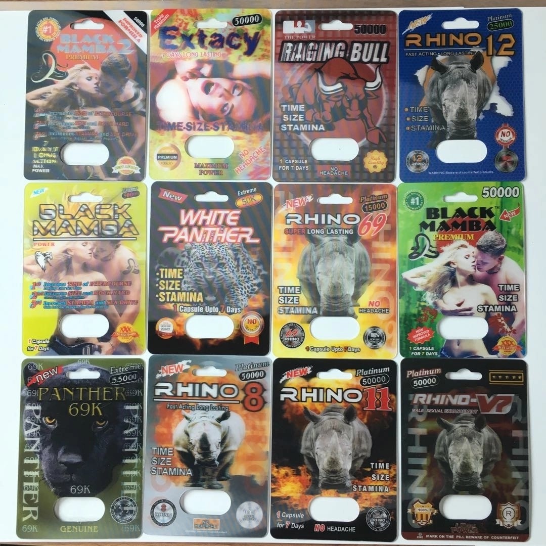 স্লাইড ফোস্কা সন্নিবেশ কার্ড কাগজ বাক্স প্যাকেজিং রাইনো 69 সেক্স পিল 3 ডি প্যাকিং কাস্টমাইজড আকার