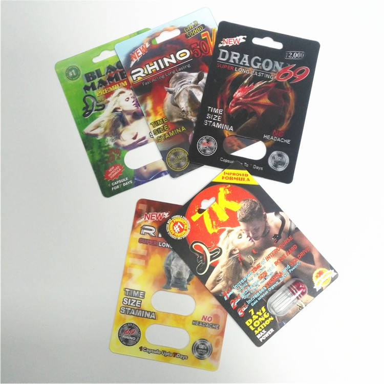 টেকসই পুরুষ বর্ধনশীল পিলস প্যাকেজিং রাইনো সিরিজ 3 ডি কার্ডস ক্যাপসুল ফোস্কা প্যাক