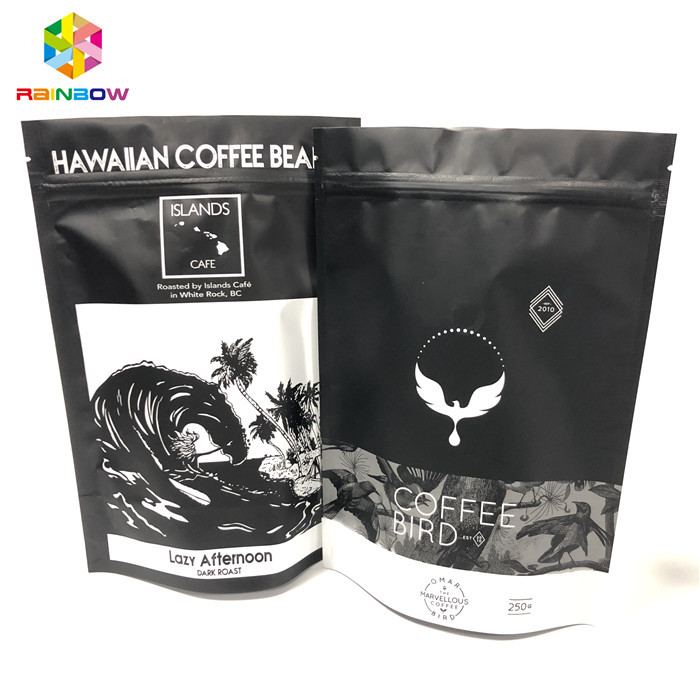 গ্র্যাভুরে প্রিন্টিং অ্যালুমিনিয়াম ফয়েল ব্যাগ, গ্রাউন্ড কফি ভালভের সাথে জিপার ব্যাগগুলি স্ট্যান্ড আপ করুন