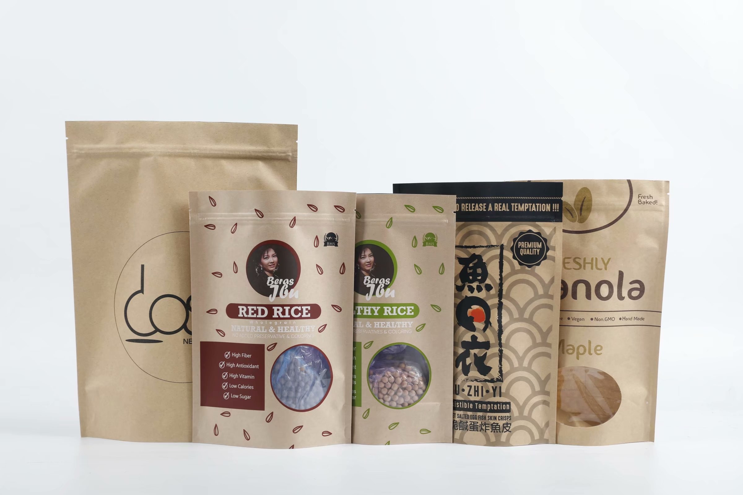 আর্দ্রতা প্রুফ কুকিগুলি ক্র্যাফ্ট পেপার পাউচ স্ট্যান্ড আপ করুন