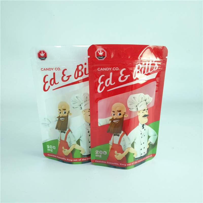ডিজিটাল প্রিন্টিং 100mg ক্যান্ডি প্যাকেজিং ব্যাগ সিবিডি গামি পরিষ্কার উইন্ডো সহ পাউচ স্ট্যান্ড আপ করুন
