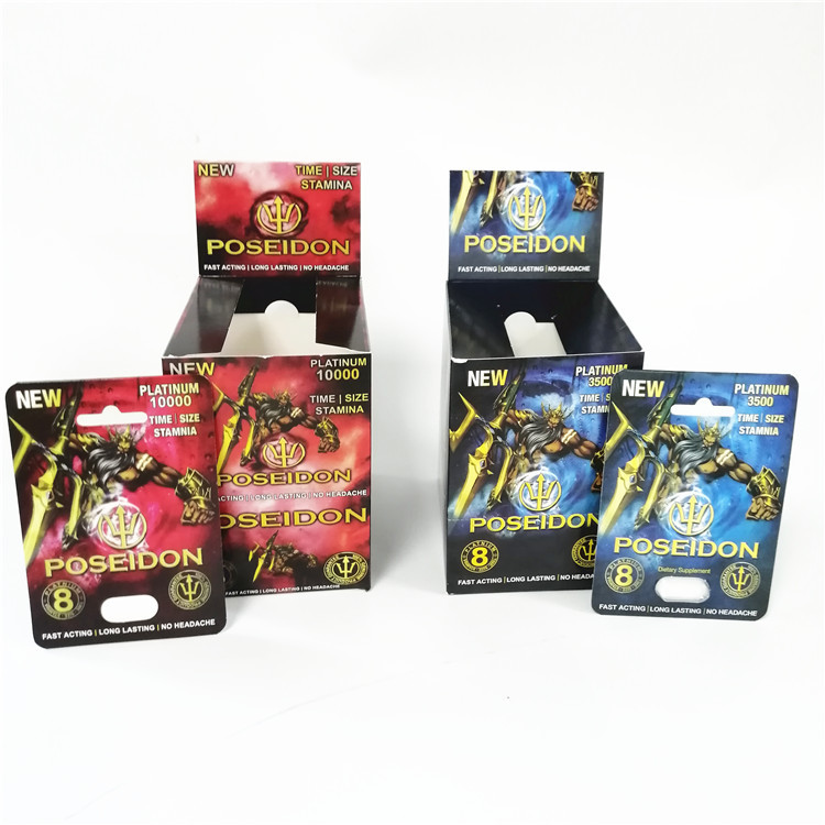 কাস্টম মুদ্রণ কাগজ কার্ডগুলি পুরুষ বর্ধনকারীদের যৌন সম্পাদনা পোসেইডন কার্ড বাক্স প্রদর্শন করুন