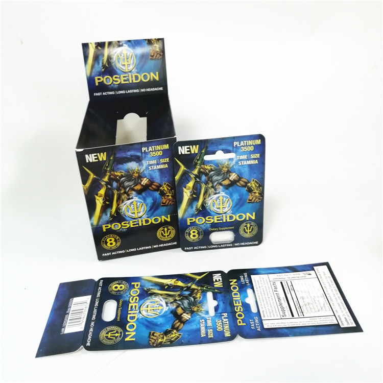 কাস্টম মুদ্রিত কাগজ কার্ডগুলি পুরুষ বর্ধকদের যৌন কর্মক্ষমতা লাল পোসেইডন কার্ড বাক্স প্রদর্শন করুন