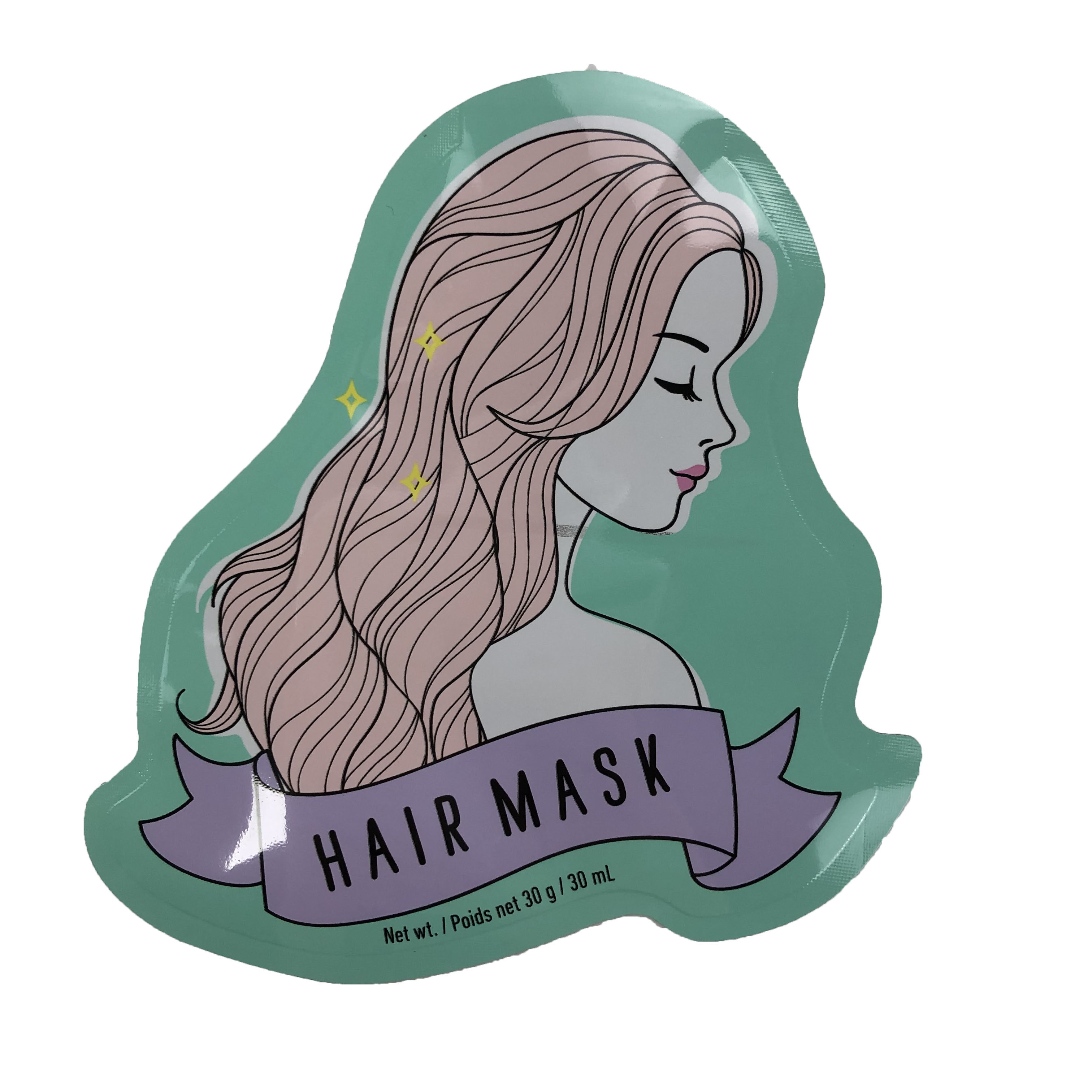 ক্যান্ডি হেয়ার মাস্ক ডিজিটাল প্রিন্টিং প্লাস্টিক ব্যাগের জন্য অনিয়মিত শেপটি ফ্ল্যাট প্যাকেজিং ব্যাগটি দেয়