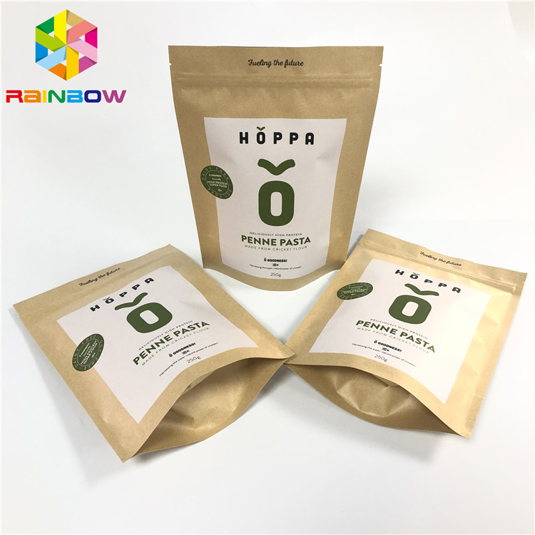 কাস্টম প্রিন্টেড ব্রাউন ক্রাফ্ট পেপার ব্যাগগুলি স্ট্যান্ড আপ জিপলক পেপার প্যাকেজিং থলি rese