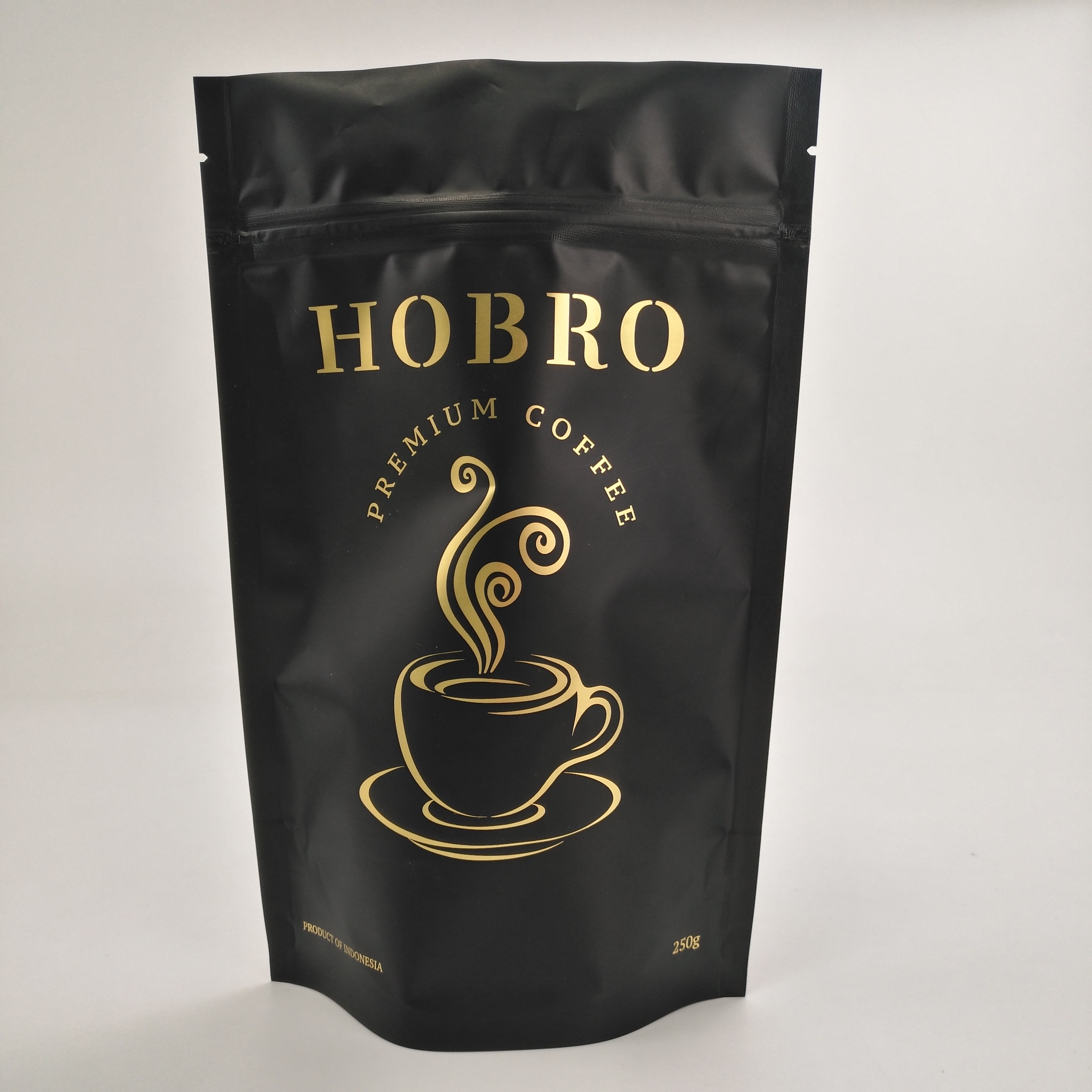 ম্যাট ব্ল্যাক স্তরিত অ্যালুমিনিয়াম ফয়েল জিপ লক কফি প্যাকেজিং ব্যাগ কফি বিন বিন প্যাকেজিং ব্যাগ ভালভের সাথে দাঁড়ান