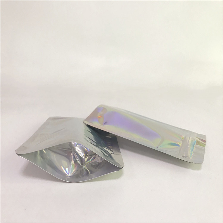 ডিজিটাল প্রিন্টিং কসমেটিক প্যাকেজিংয়ের জন্য ক্লিয়ার ফ্রন্ট এবং হলোগ্রাফিক ব্যাক হোলোগ্রাফিক ব্যাগ