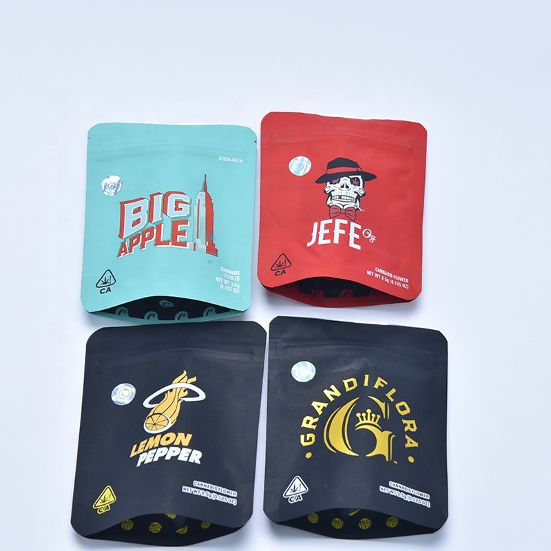 3.5 গ্রাম কাস্টম প্রিন্টিং ওয়েড প্যাকেজিং জিপলক গন্ধযুক্ত প্রুফ কুকিজ মাইলার ব্যাগস চাইল্ডপ্রুফ জিপলক ব্যাগ