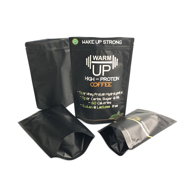 সোনার প্রিন্টিং কফি ব্যাগ ম্যাট কালো ফিনিস ফয়েল স্ট্যান্ড আপ জিপার প্যাকেজিং ব্যাগ