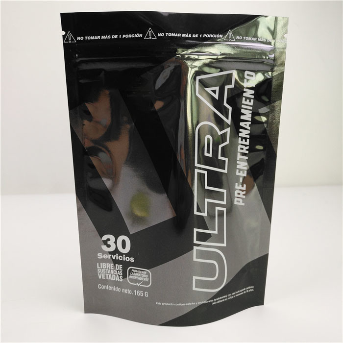 চকচকে কালো অ্যালুমিনিয়াম ফয়েল মাইলার প্লাস্টিকের স্ট্যান্ডিং পাউচ কাস্টমাইজড লোগো