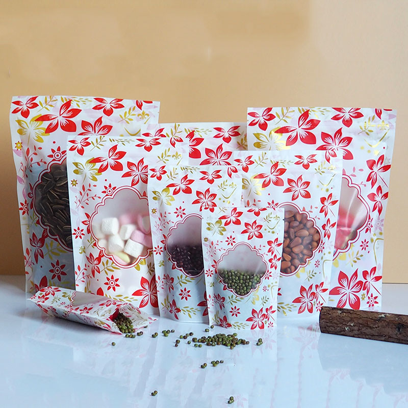 জিপার চকচকে উইন্ডো সহ প্লাস্টিকের পাউচ প্যাকেজিং কাস্টম লোগো