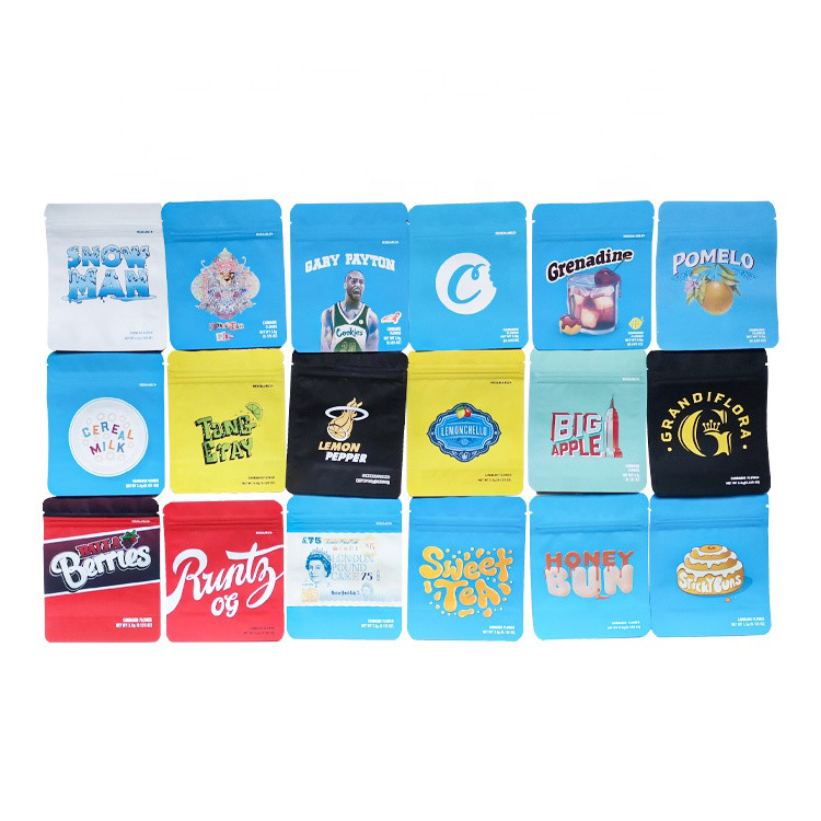 কুকিজ ক্যালিফোর্নিয়া এসএফ 8 ম 3.5 মাইলার জিপ লক চাইল্ডপ্রুফ ফ্লাওয়ার ব্যাগ ছোট আকারের 3.5 জি কুকিজ ব্যাগ হোলোগ্রাম স্টিকার সহ