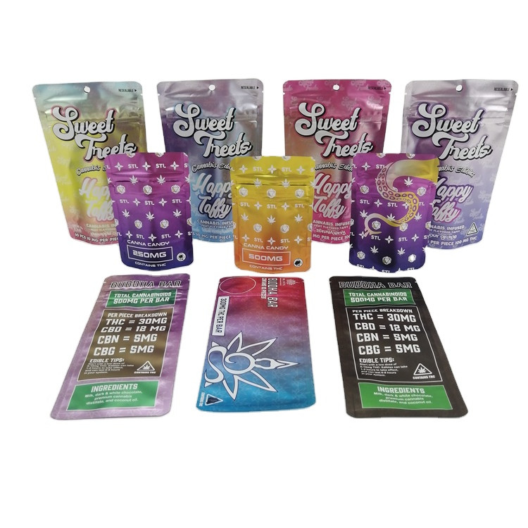 SGS 120mic MOPP শিশু প্রতিরোধক Mylar Bag 500mg VMPET Candy Edibles