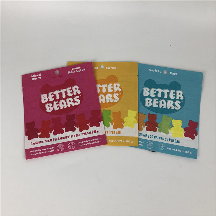 থ্রি সাইড সিল ফ্ল্যাট হিট সিলিং স্ন্যাক কুকি ভোজ্য CBD THC গামি বায়োডিগ্রেডেবল প্যাকেজিং ব্যাগ