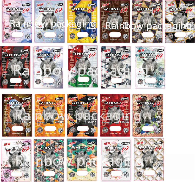 3D ব্লিস্টার রাইনো প্যাকেজিং কার্ড রাইনো 10K / 100K / 69 পিলস পেপার বক্স গোলাপী ভগ বিড়াল বড়ি