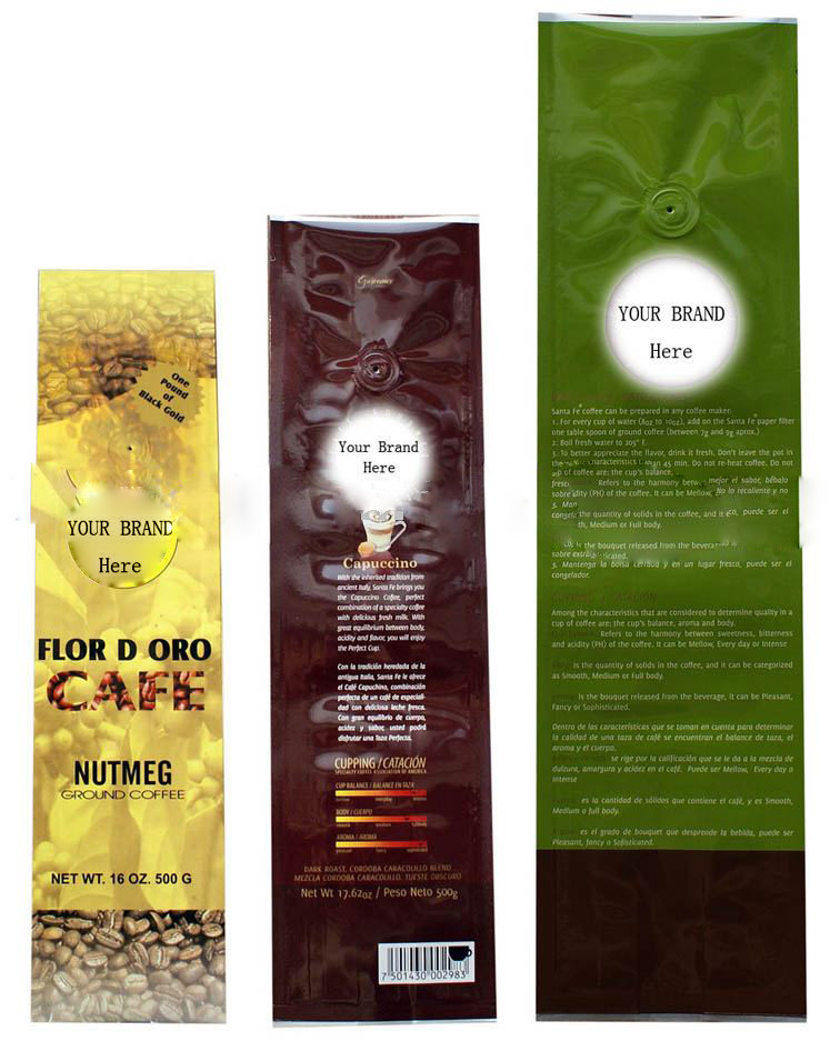 জিপ লক সঙ্গে ই এম পিইট / AL / PE কফি ভালভ ফয়েল ব্যাগ প্যাকেজিং