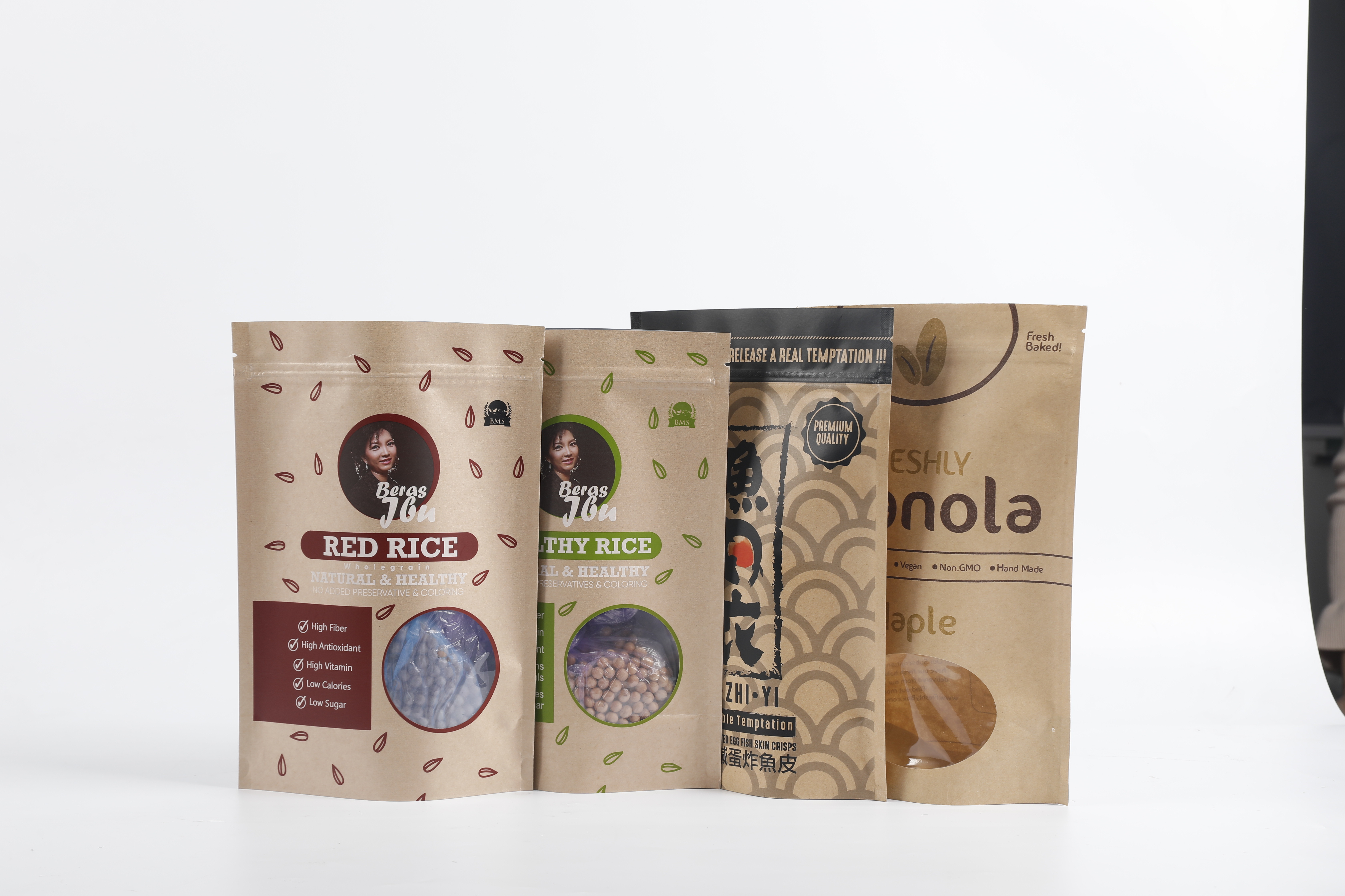 কাস্টম বায়োডিগ্রেডেবল পিএলএ ক্রাফট পেপার জিপার পাউচ স্ট্যান্ড আপ চা ফুড প্যাকেজিং