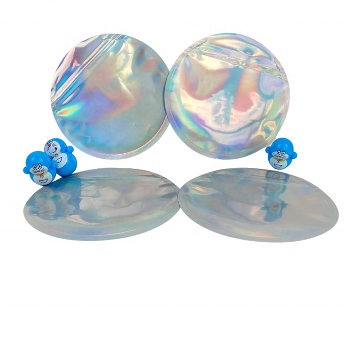 সার্কেল হলোগ্রাম মাইলার জিপার ফয়েল পাউচ প্যাকেজিং 3.5 গ্রাম 4 ইঞ্চি 5 ইঞ্চি ব্যাস