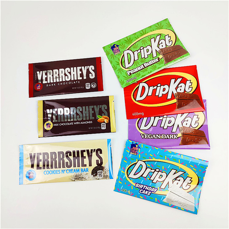 চকলেট বারের জন্য কাস্টম প্রিন্টেড মাইলার এডিবলস স্ন্যাক ব্যাগ প্যাকেজিং 400mg